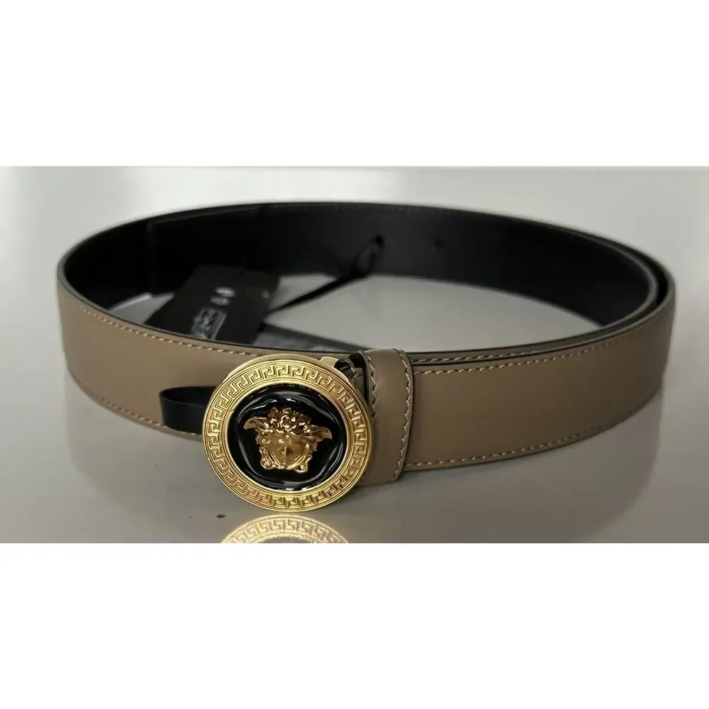 Versace Medusa-Buckle Brown Slim Calf Leather Belt 100 (40) IT 1012369 NWT $550